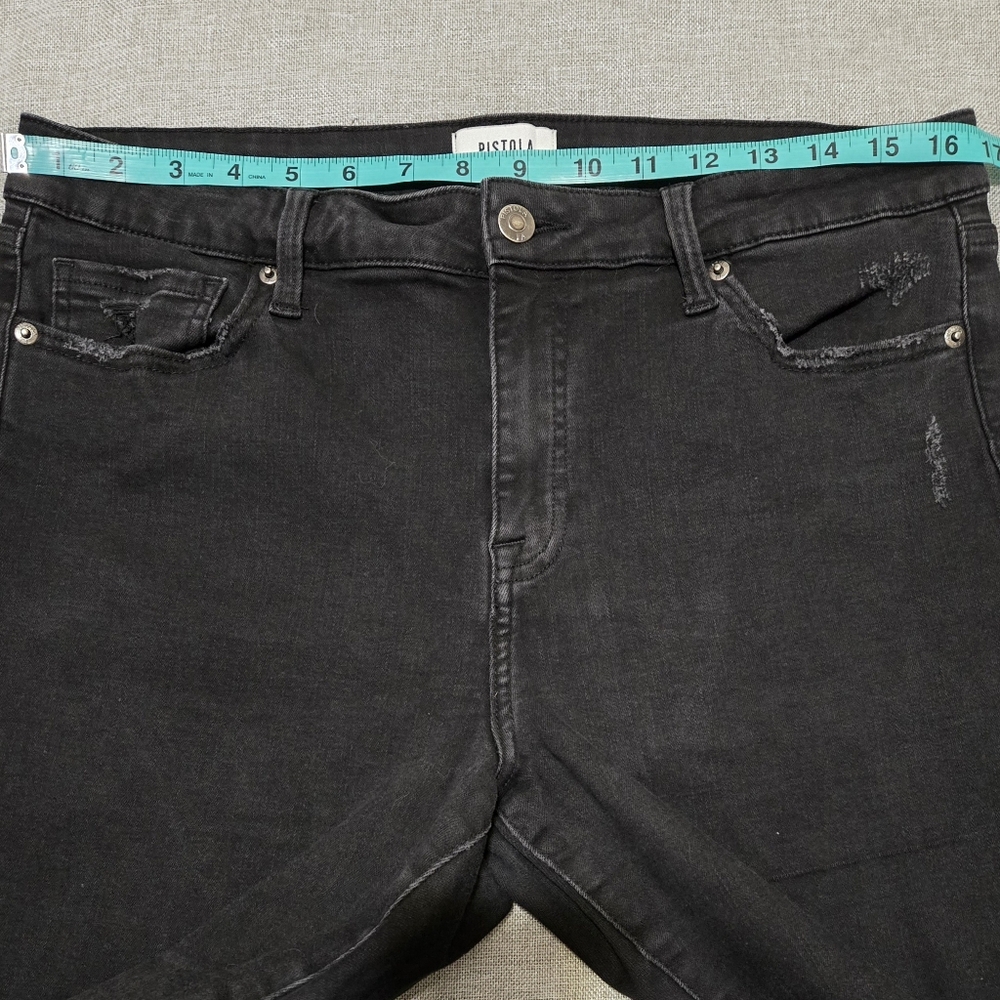 PISTOLA Black Distressed Skinny Jeans Frayed Hem Size 32 - Picture 10 of 14